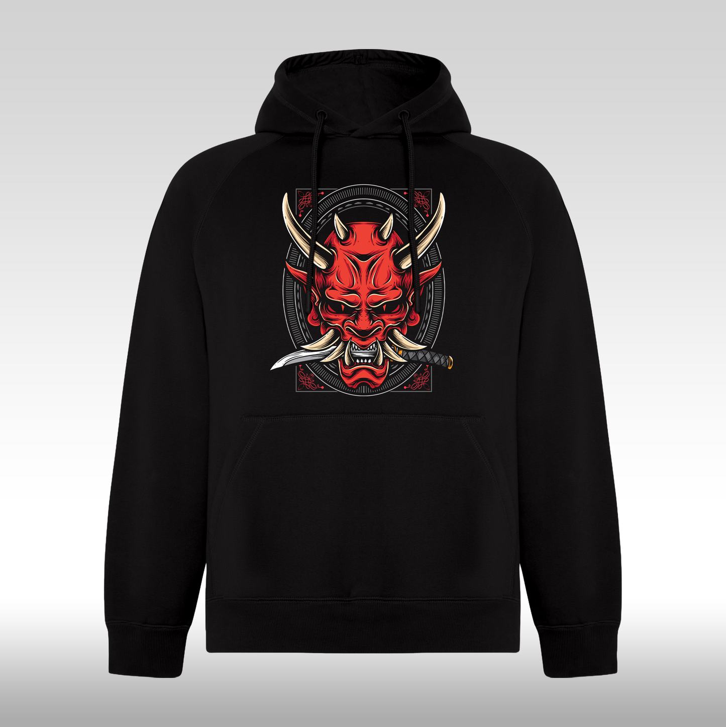 Hanorac Negru personalizat urban "Red Oni With Katana" streetwear
