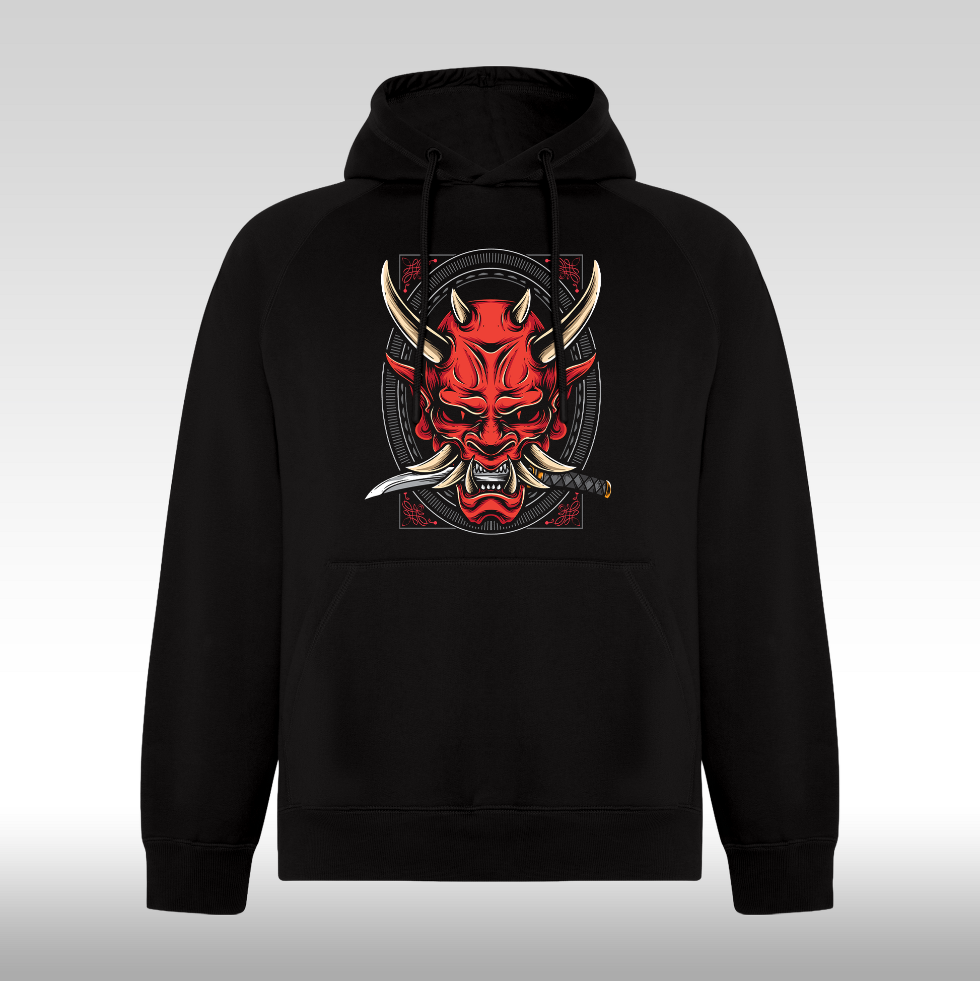 Hanorac Negru personalizat urban "Red Oni With Katana" streetwear
