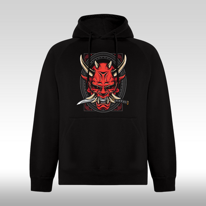 Hanorac Negru personalizat urban "Red Oni With Katana" streetwear
