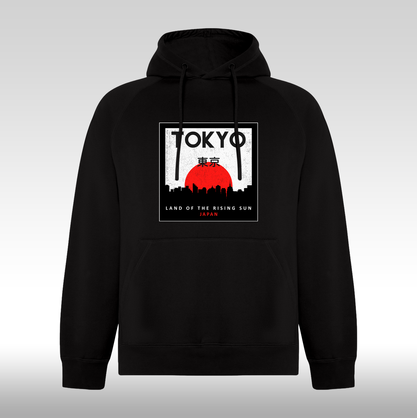 Hanorac Negru personalizat urban "Tokyo! Land Of The Rising Sun, Japan" streetwear
