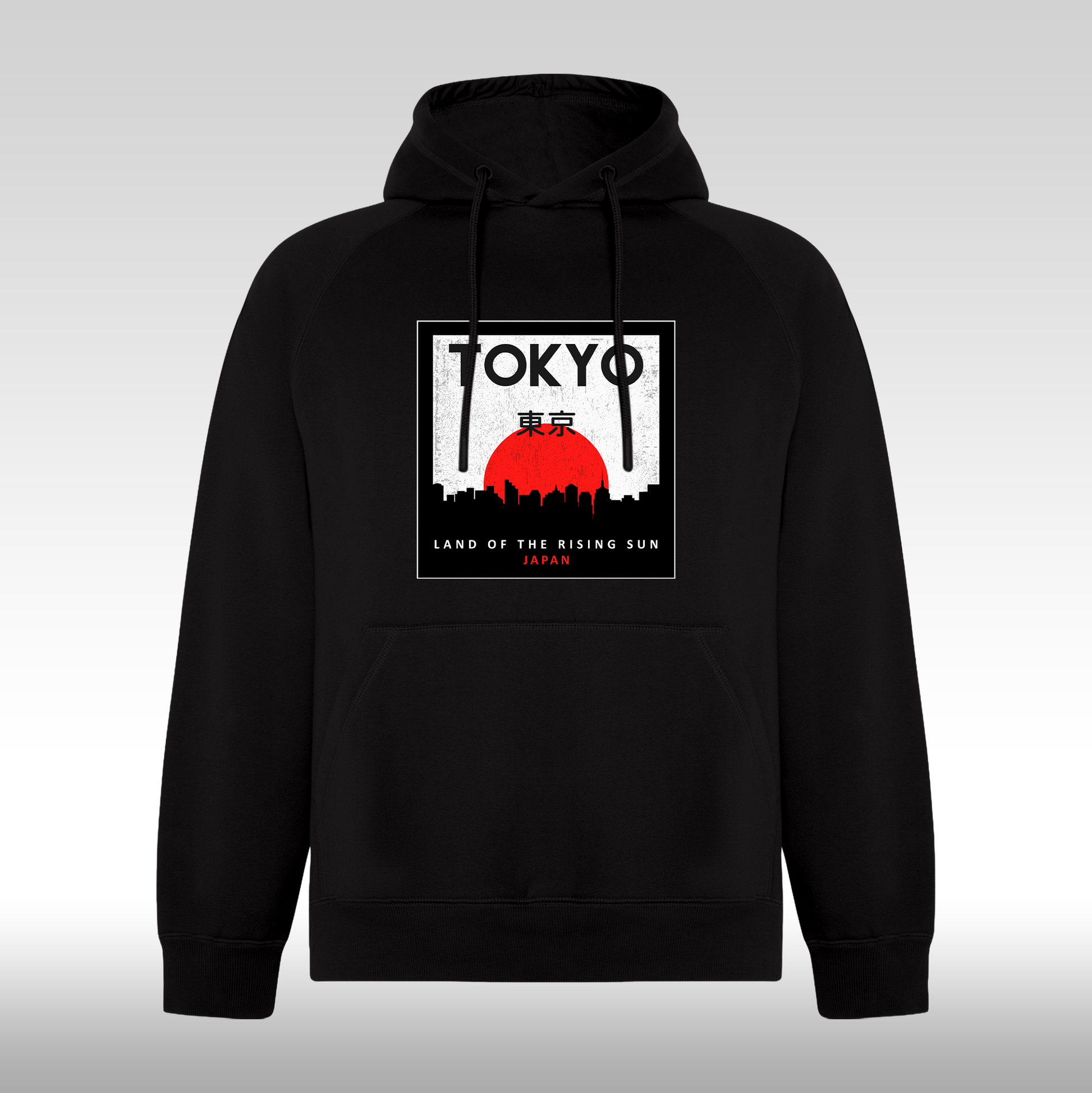 Hanorac Negru personalizat urban "Tokyo! Land Of The Rising Sun, Japan" streetwear
