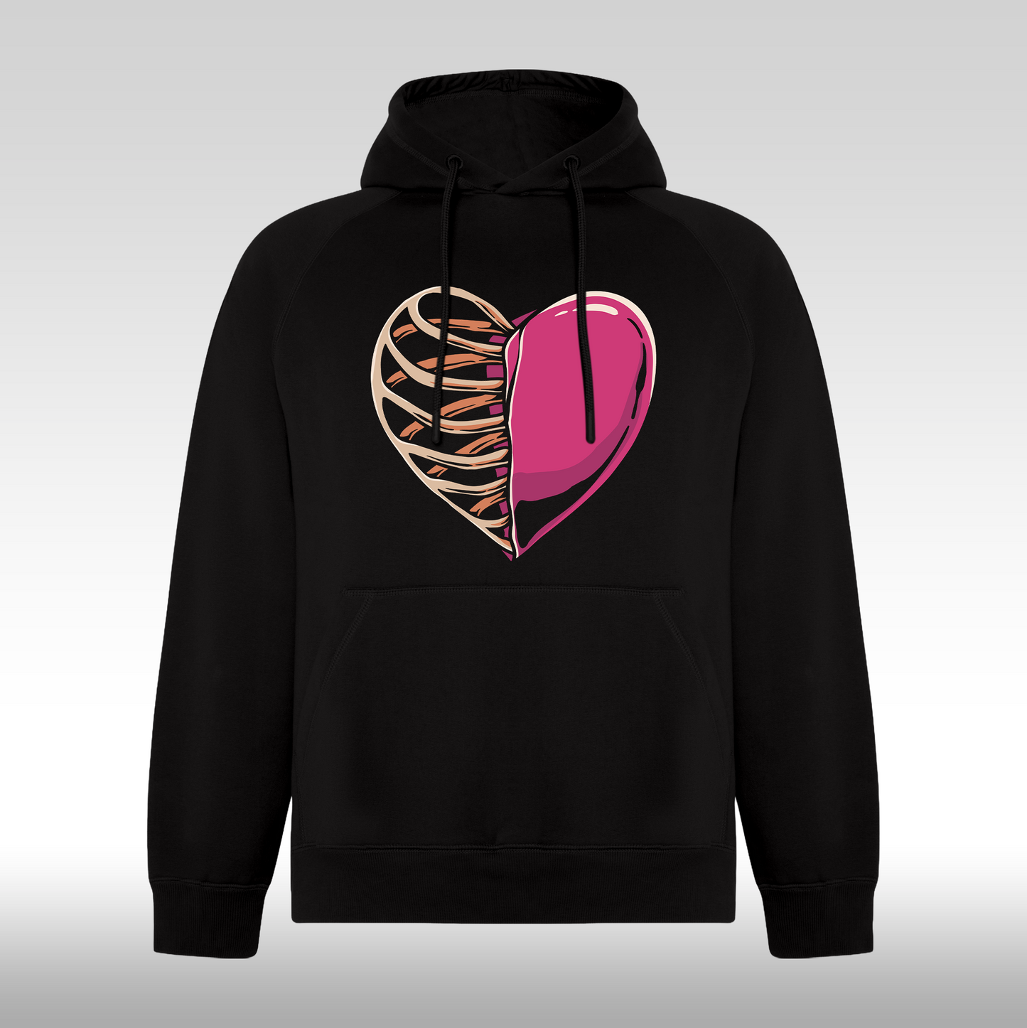 Hanorac Negru personalizat urban "Half Heart, Half Bones" streetwear
