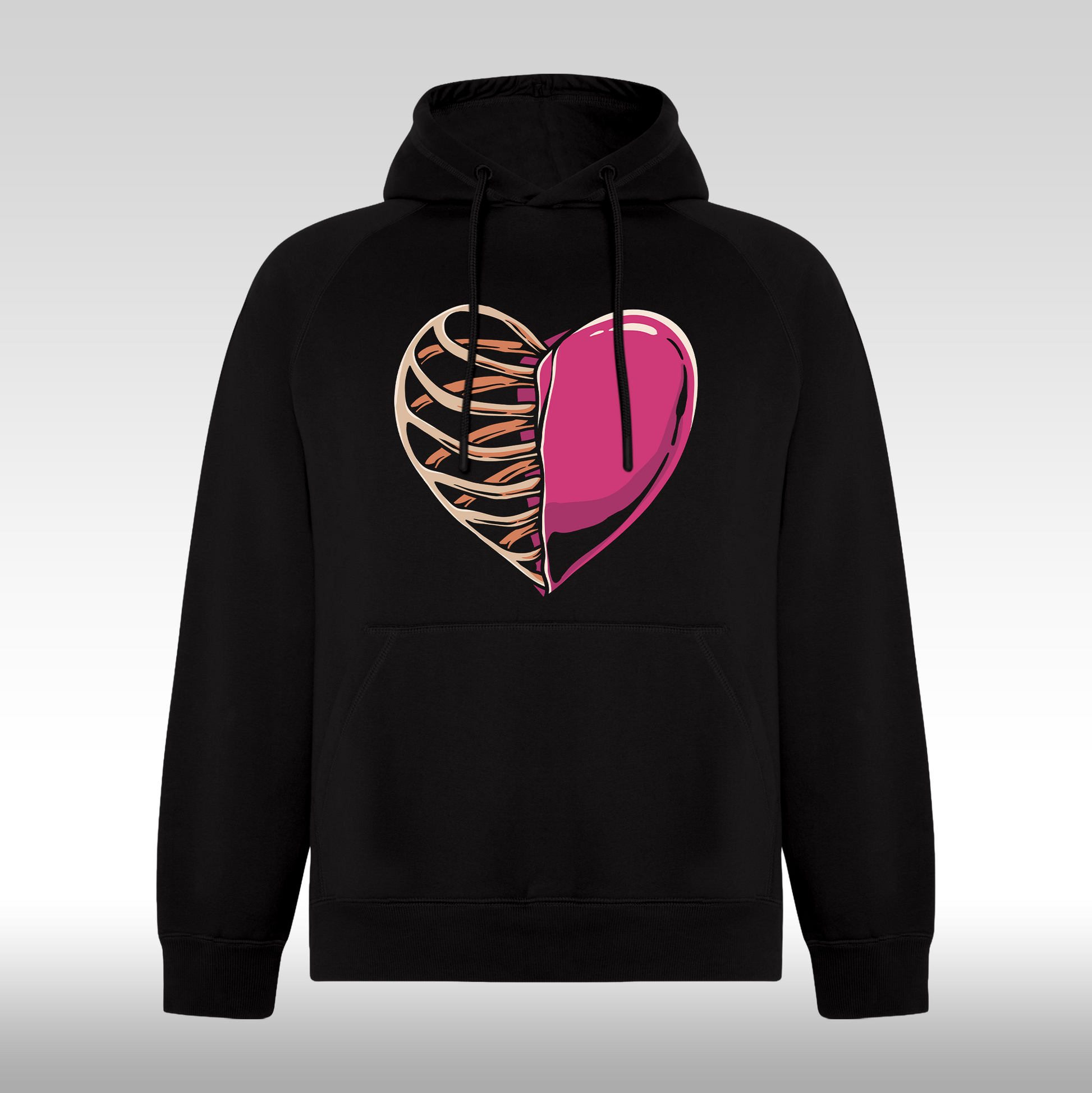 Hanorac Negru personalizat urban "Half Heart, Half Bones" streetwear
