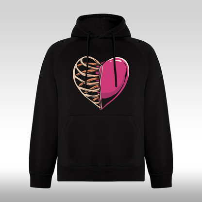 Hanorac Negru personalizat urban "Half Heart, Half Bones" streetwear

