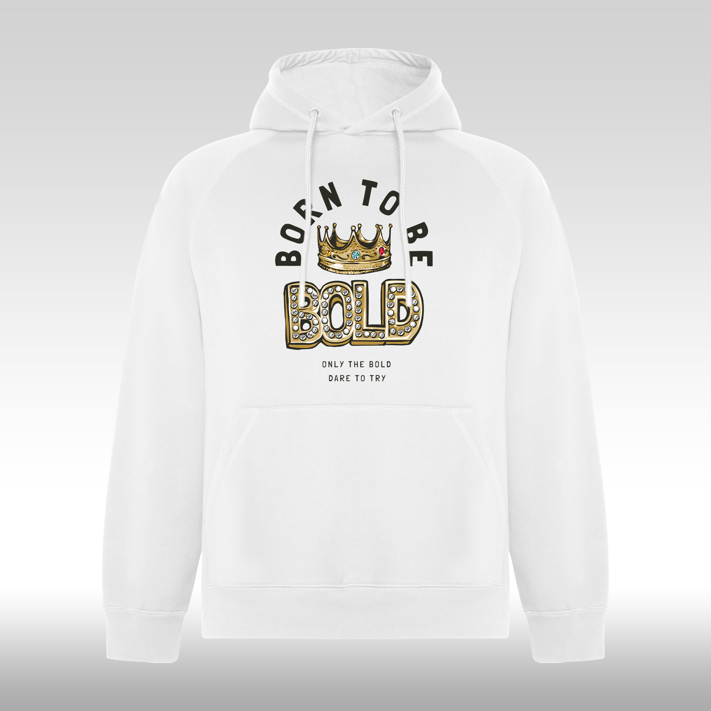 Hanorac alb personalizat urban "Born To Be Bold" streetwear
