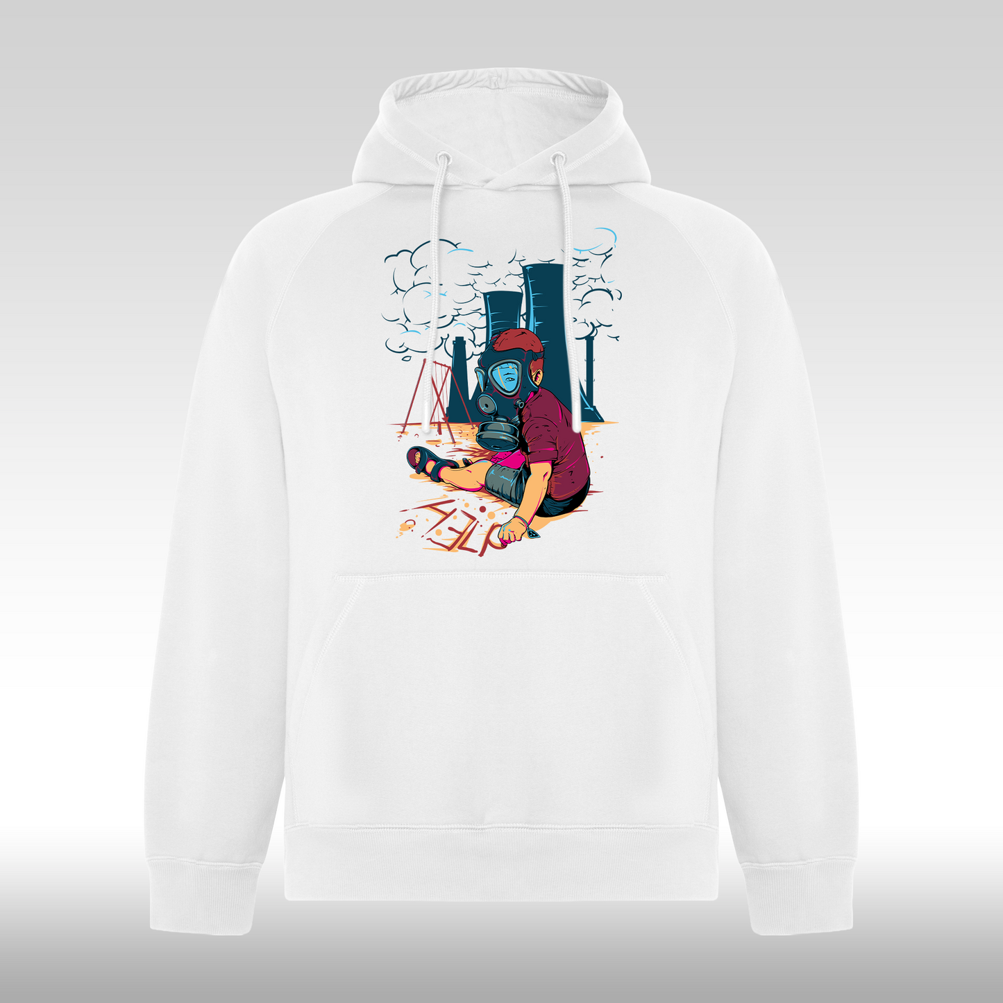 Hanorac alb personalizat urban "Nuclear Survivor" streetwear
