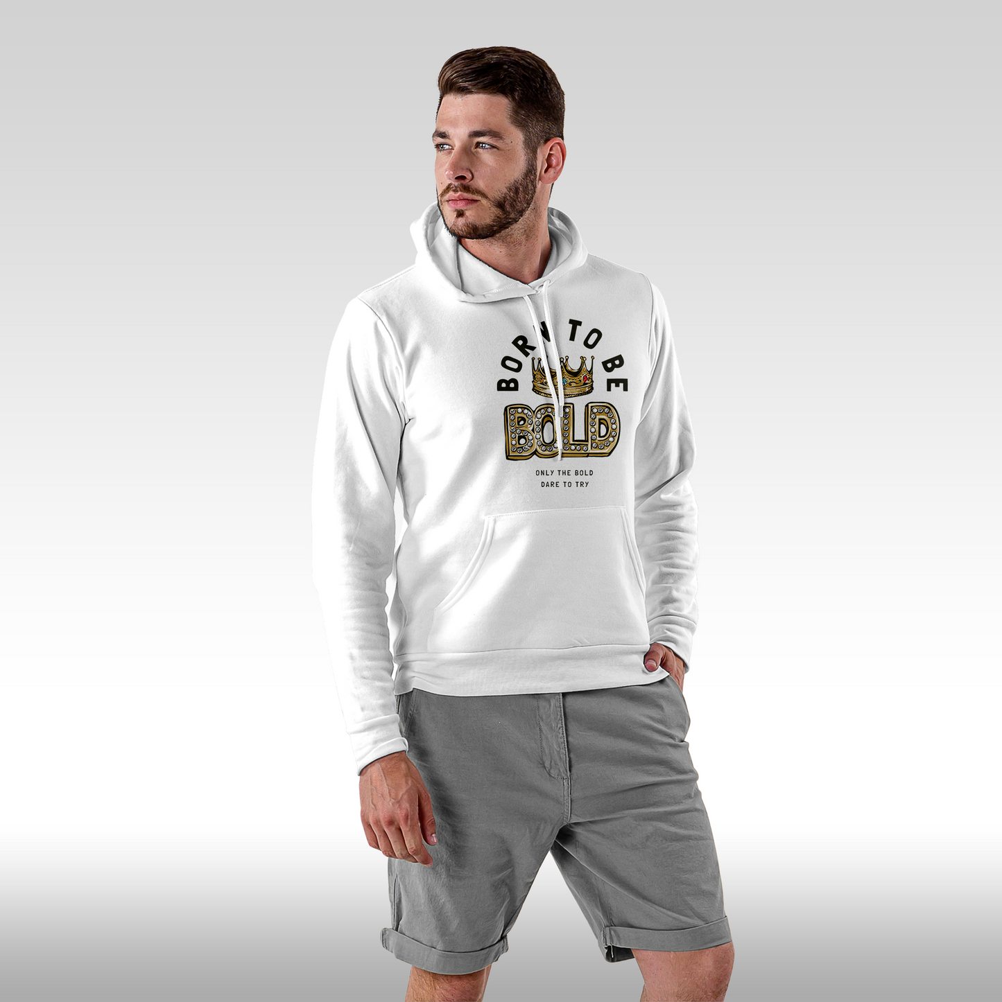 Hanorac alb personalizat Fata Barbat urban "Born To Be Bold" streetwear
