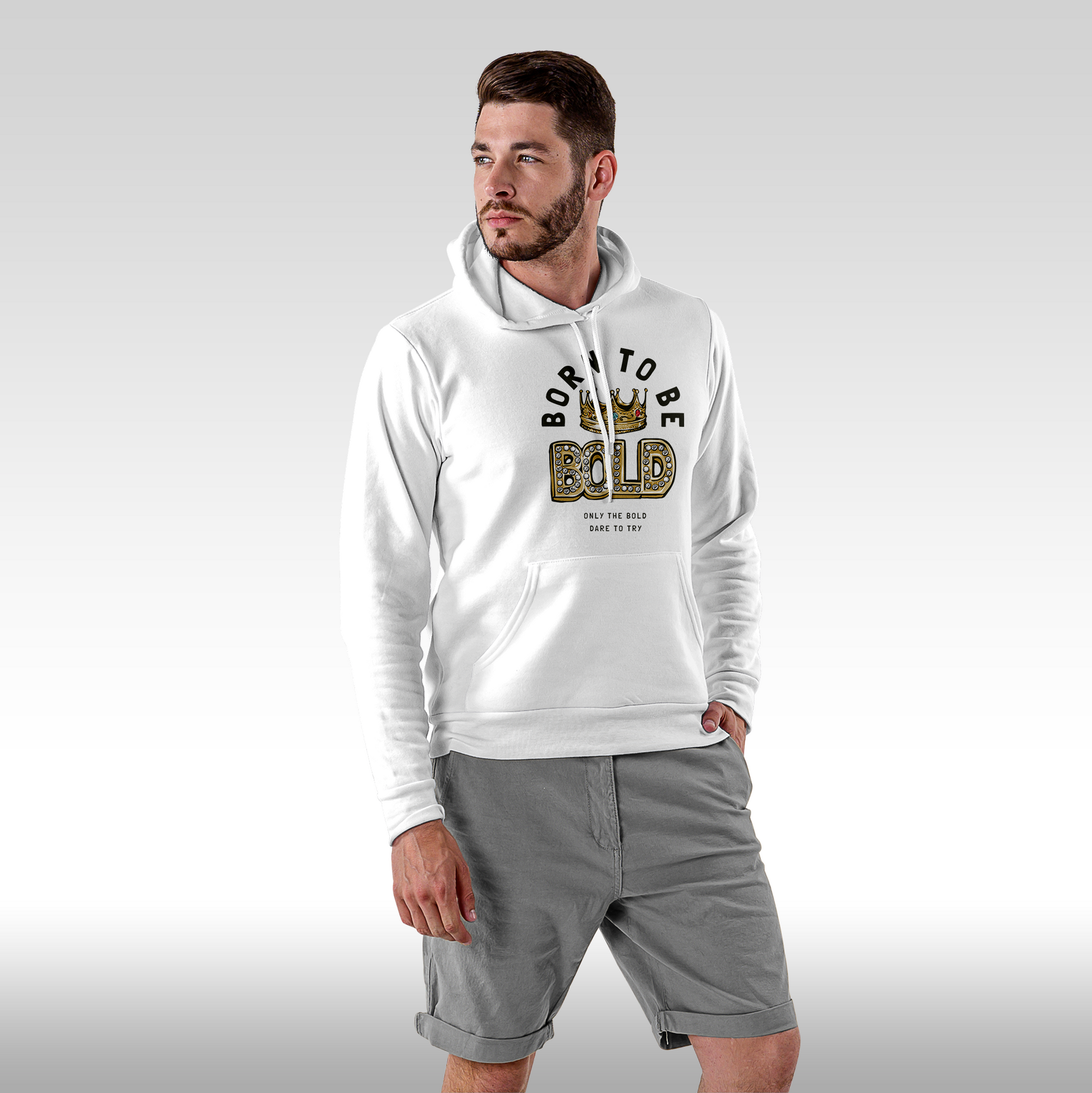 Hanorac alb personalizat Fata Barbat urban "Born To Be Bold" streetwear
