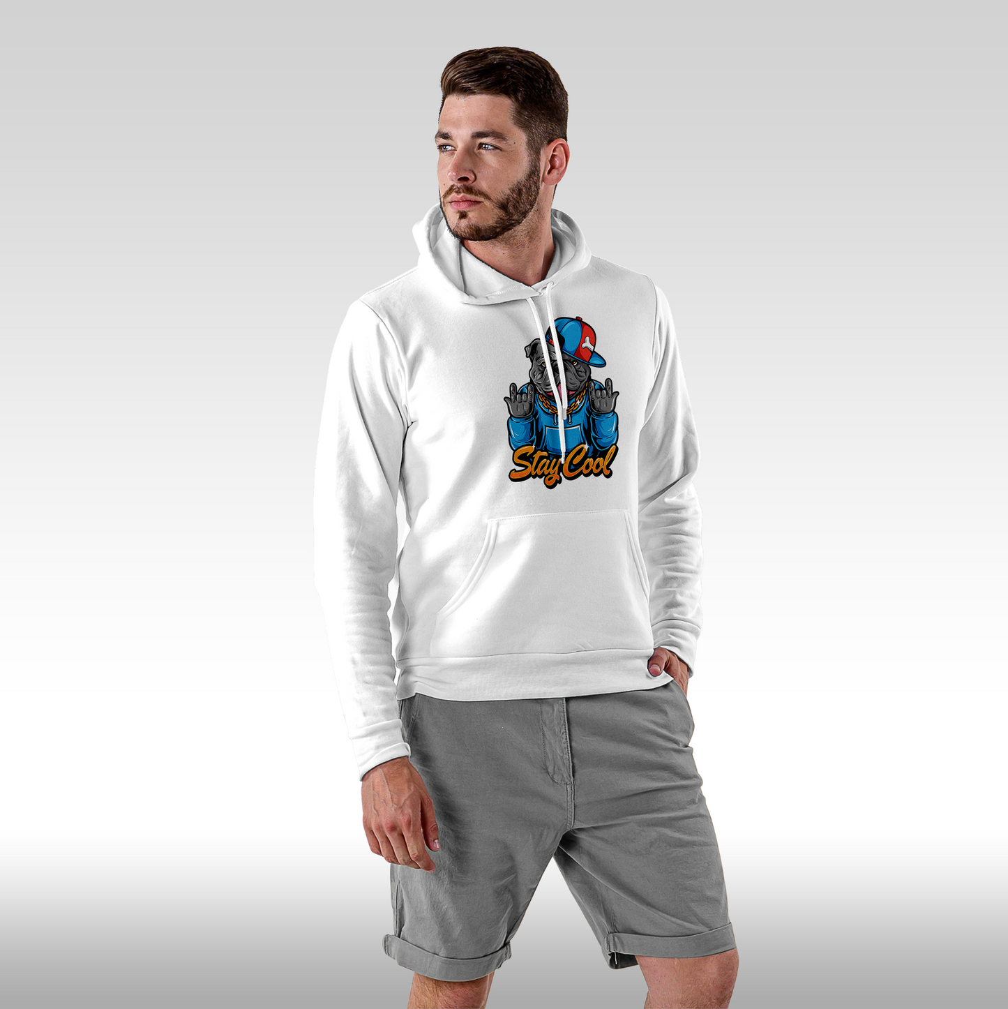 Hanorac alb personalizat Fata Barbat urban "Stay Cool" streetwear
