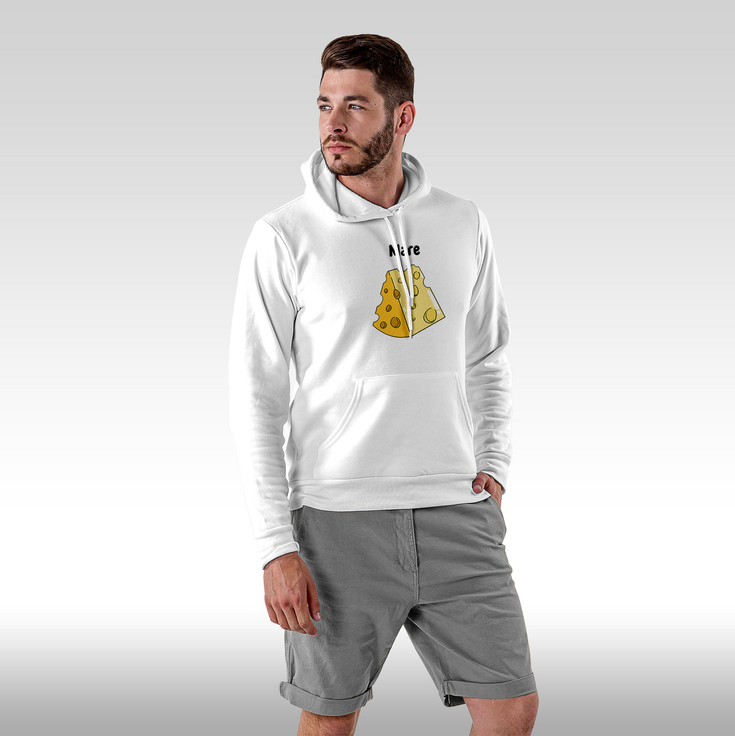 Hanorac alb personalizat Fata Barbat amuzant "Mare Branza" streetwear
