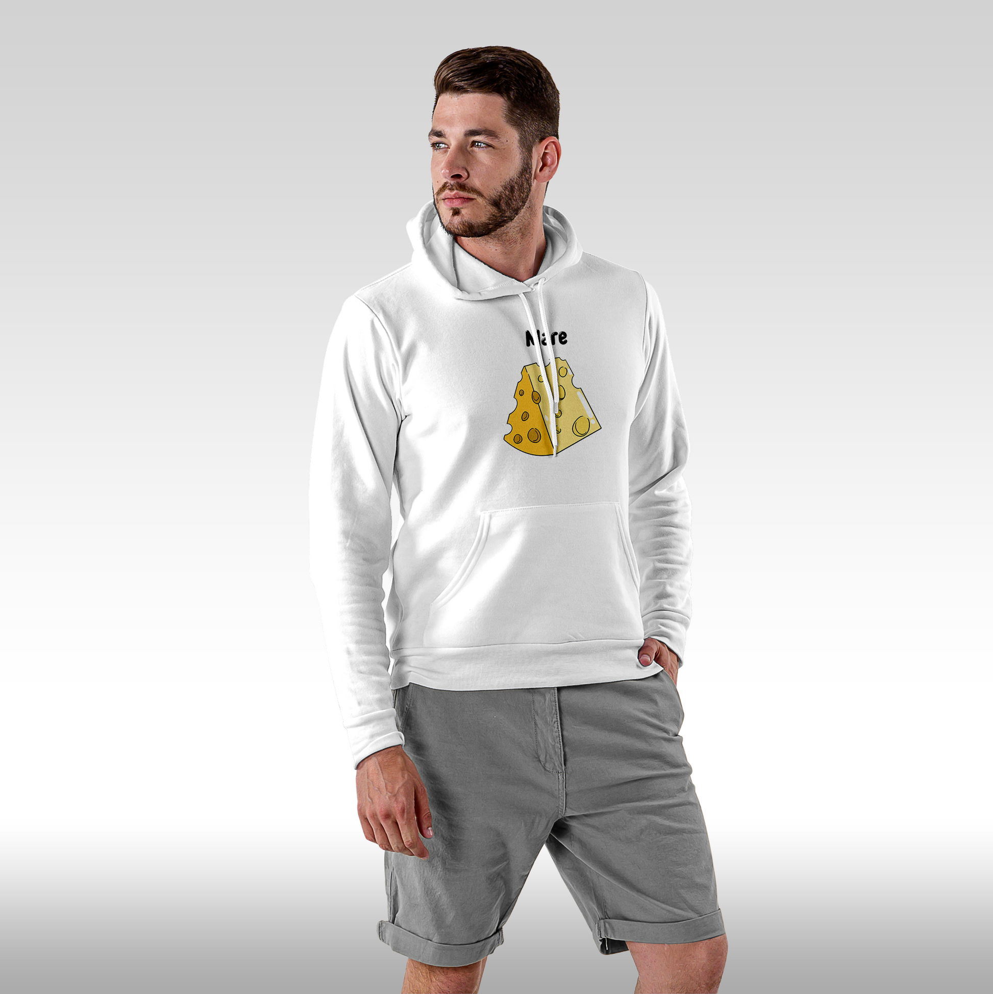 Hanorac alb personalizat Fata Barbat amuzant "Mare Branza" streetwear
