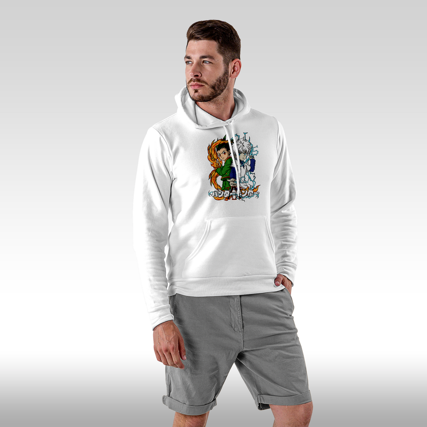 Hanorac alb personalizat Fata Barbat anime "Hunter Gon Freecss" streetwear
