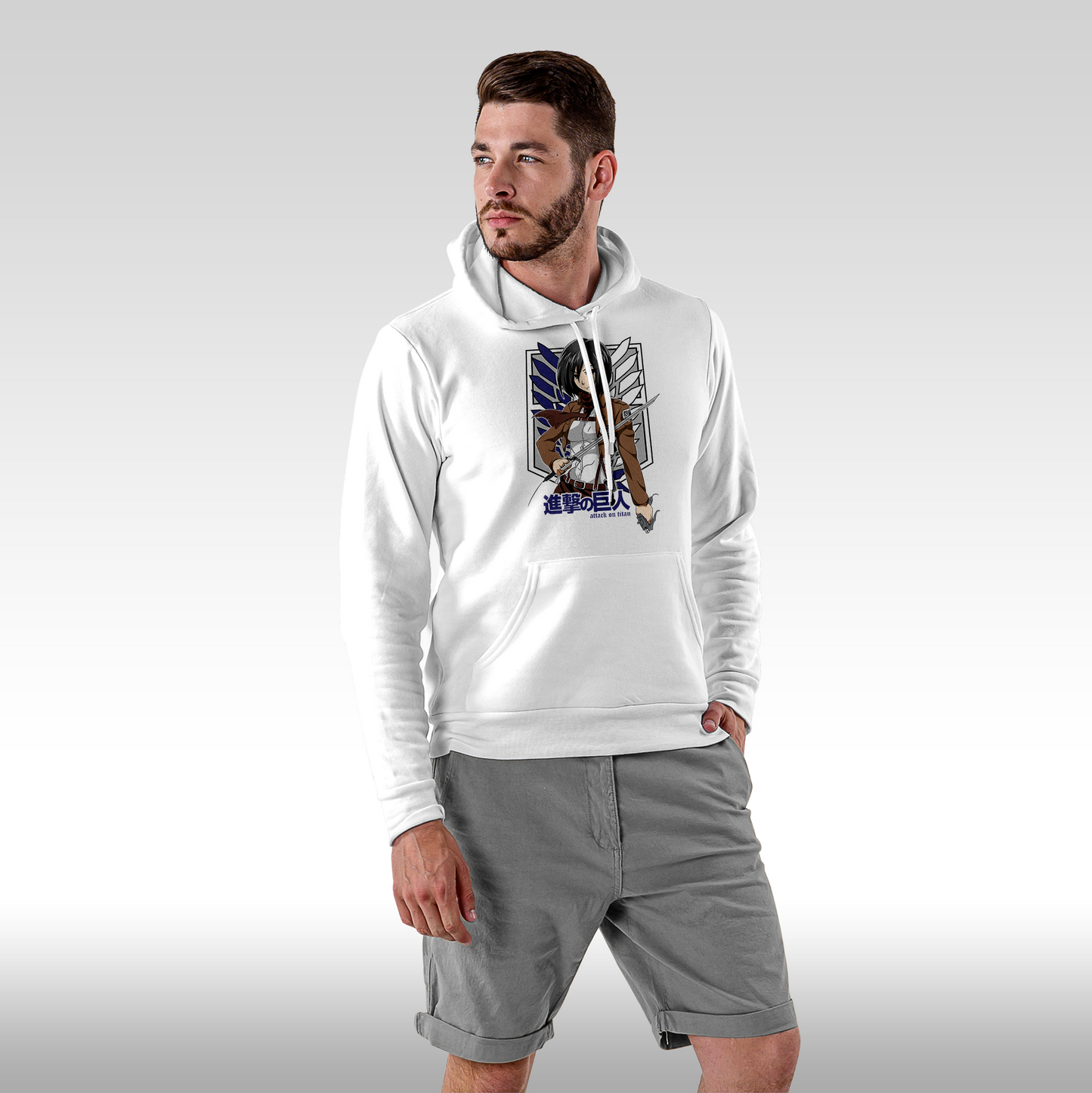 Hanorac alb personalizat Fata Barbat anime "Mikasa" streetwear
