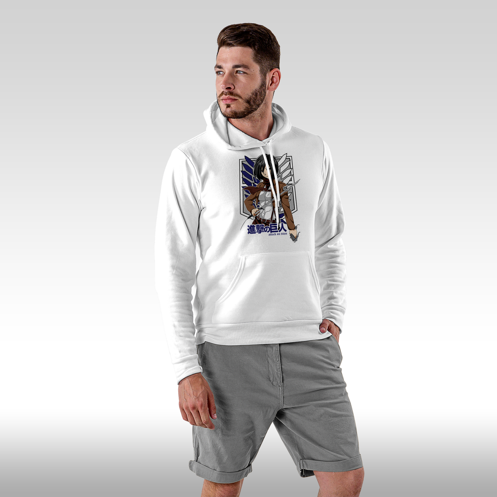 Hanorac alb personalizat Fata Barbat anime "Mikasa" streetwear
