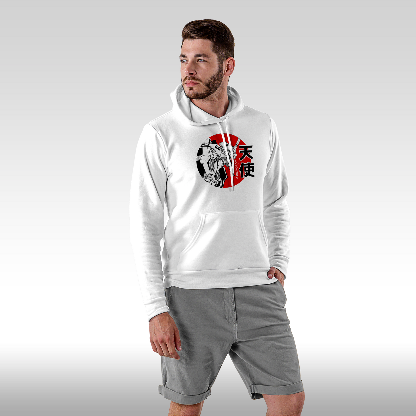 Hanorac alb personalizat Fata Barbat anime "Neon Genesis Evangelion" streetwear
