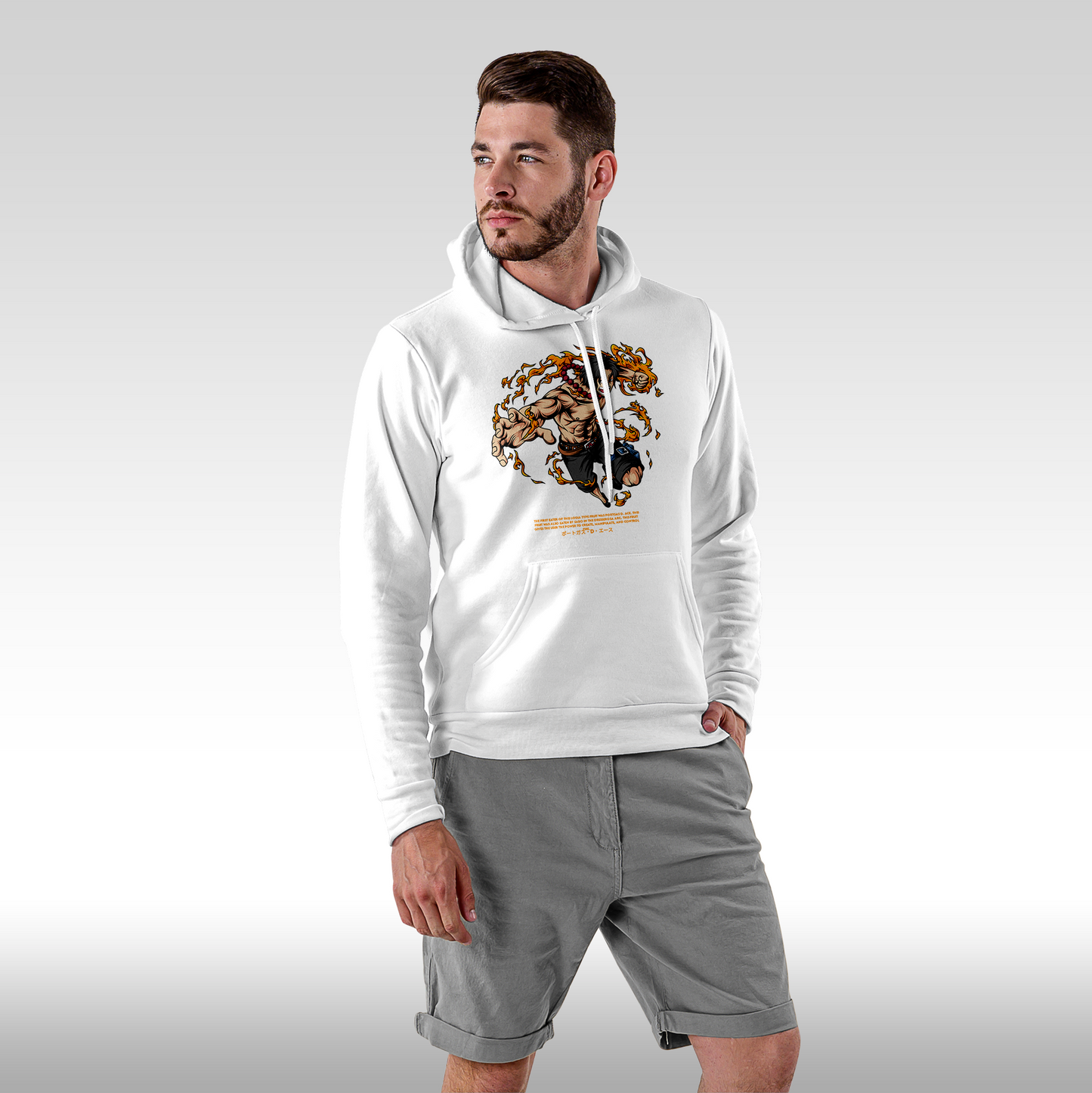 Hanorac alb personalizat Fata Barbat anime "Portgas D. Ace" streetwear
