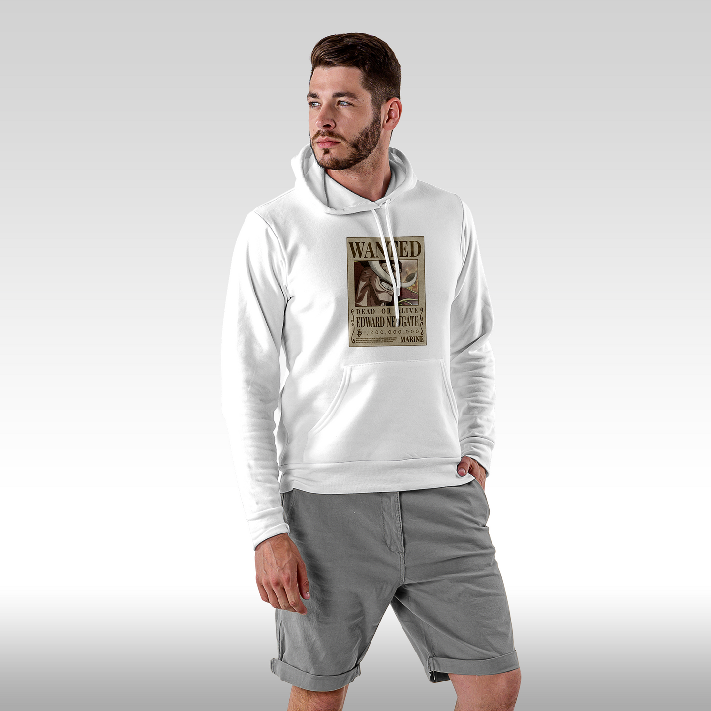 Hanorac alb personalizat Fata Barbat anime "WANTED : Edward Newgate" streetwear
