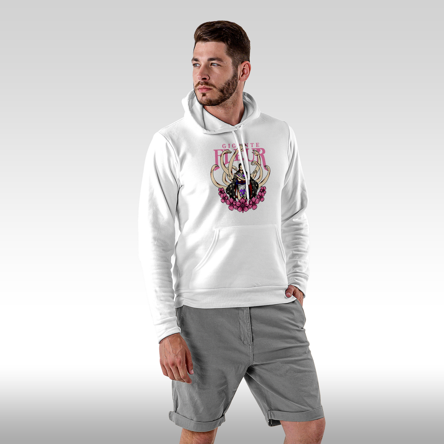 Hanorac alb personalizat Fata Barbat anime "Gigante Fleur" streetwear
