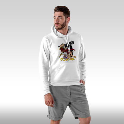 Hanorac alb personalizat Fata Barbat anime "Luffy Gear 5 x Kaido x Ace" streetwear
