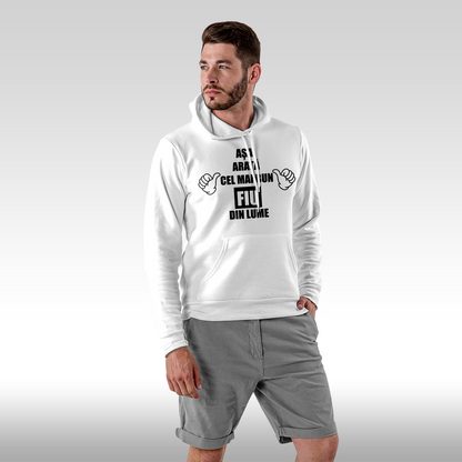 Hanorac alb personalizat Fata Barbat mesaj "Asa Arata Cel Mai Bun Fiu Din Lume" streetwear
