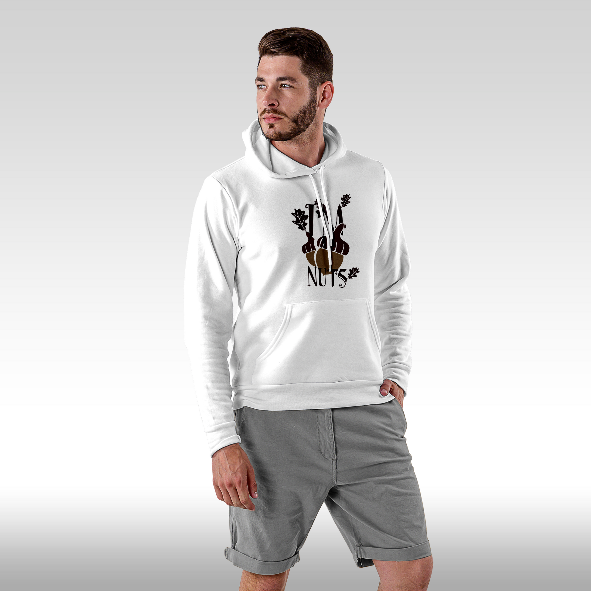 Hanorac alb personalizat Fata Barbat mesaj "I'm Nuts" streetwear
