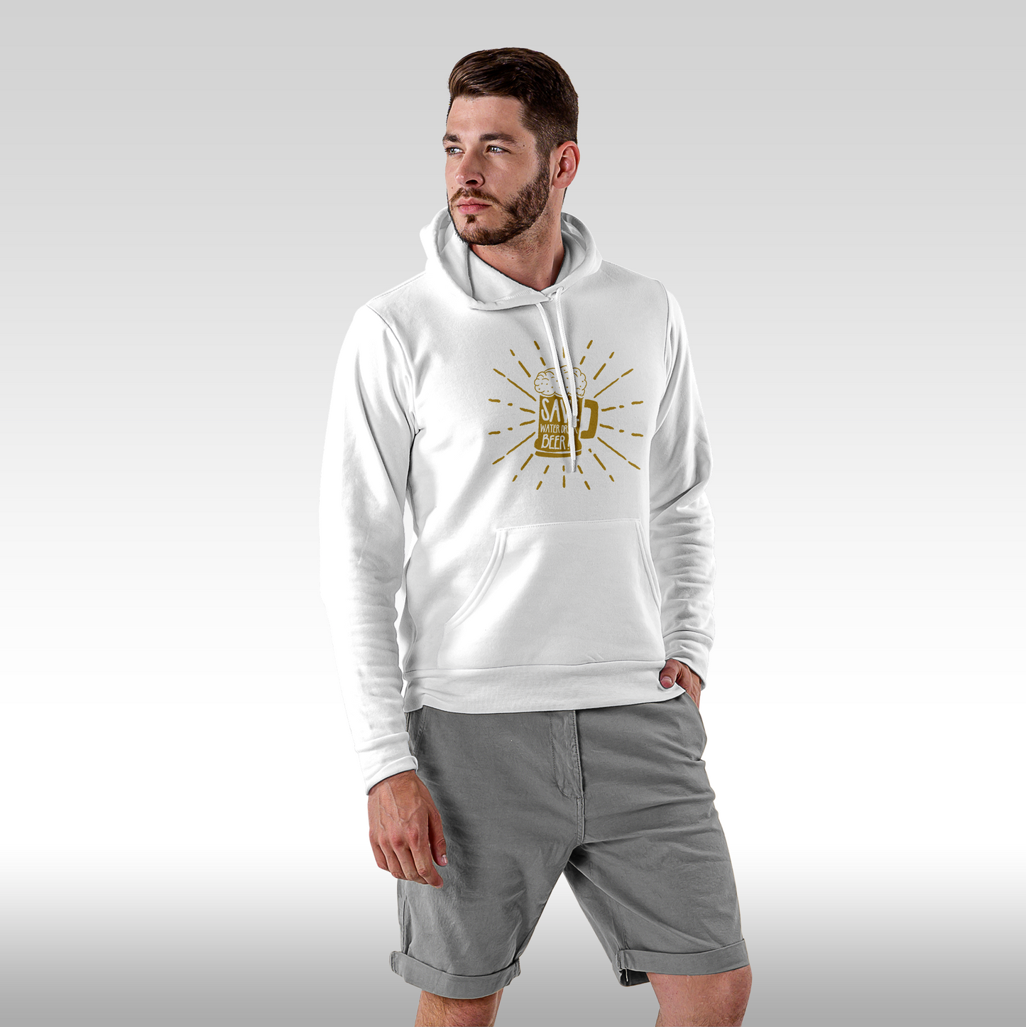 Hanorac alb personalizat Fata Barbat mesaj "Save Water Drink Beer" streetwear

