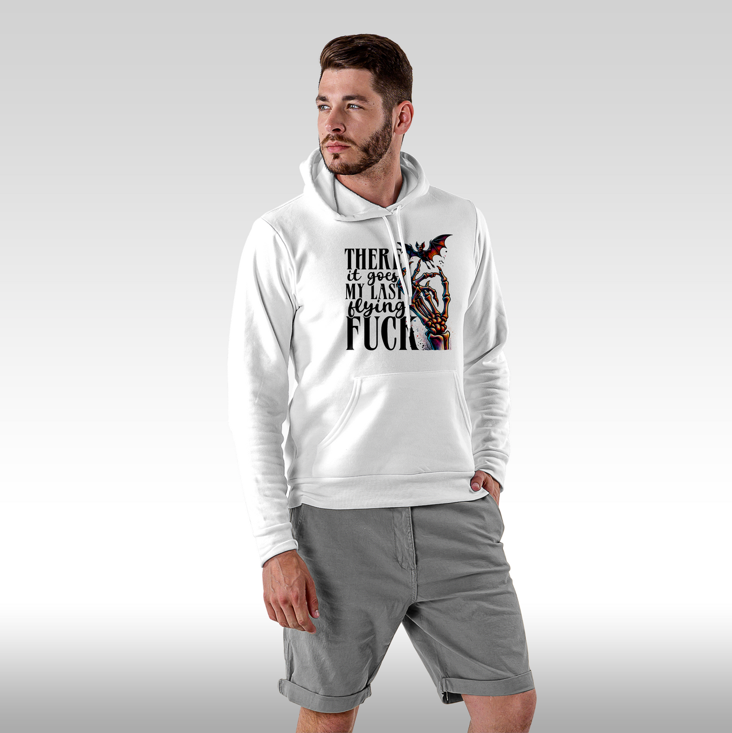 Hanorac alb personalizat Fata Barbat mesaj "There It Goes My Last Flying Fuck" streetwear
