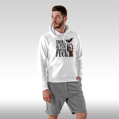 Hanorac alb personalizat Fata Barbat mesaj "There It Goes My Last Flying Fuck" streetwear
