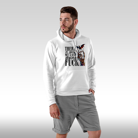 Hanorac alb personalizat Fata Barbat mesaj "There It Goes My Last Flying Fuck" streetwear
