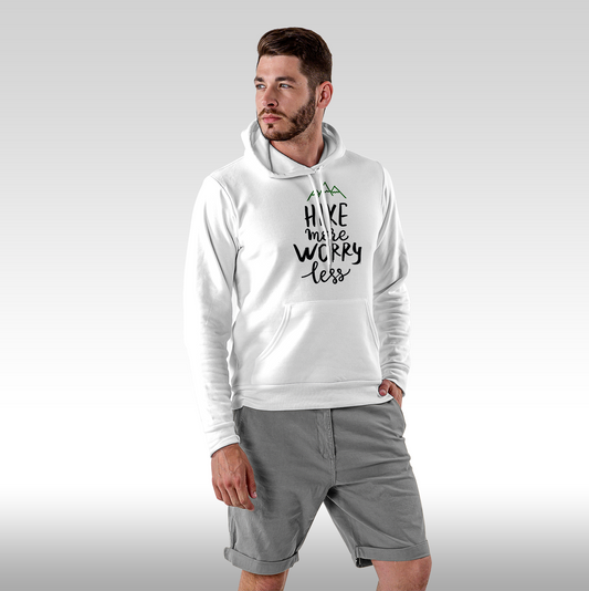 Hanorac alb personalizat Fata Barbat sport "Hike More, Worry Less" streetwear
