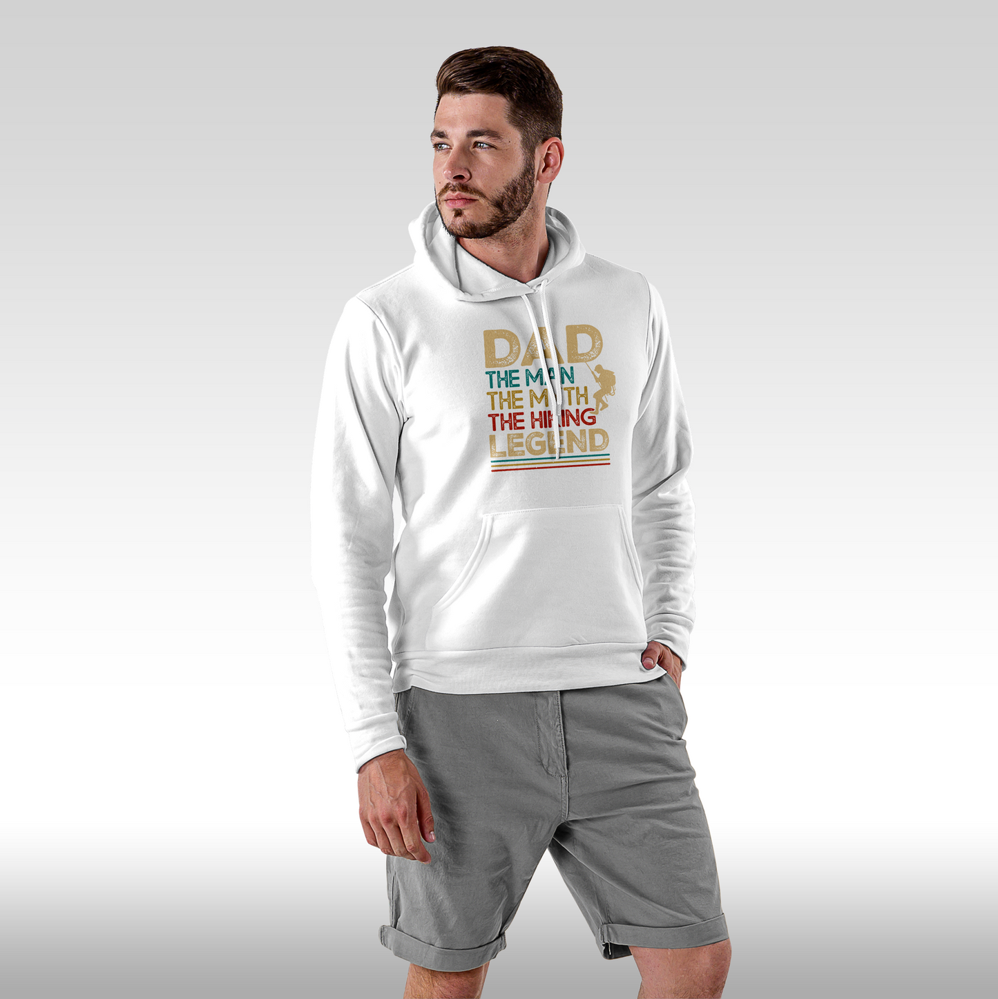 Hanorac alb personalizat Fata Barbat tata "Dad, The Man, The Myth, The Hiking, Legend" streetwear
