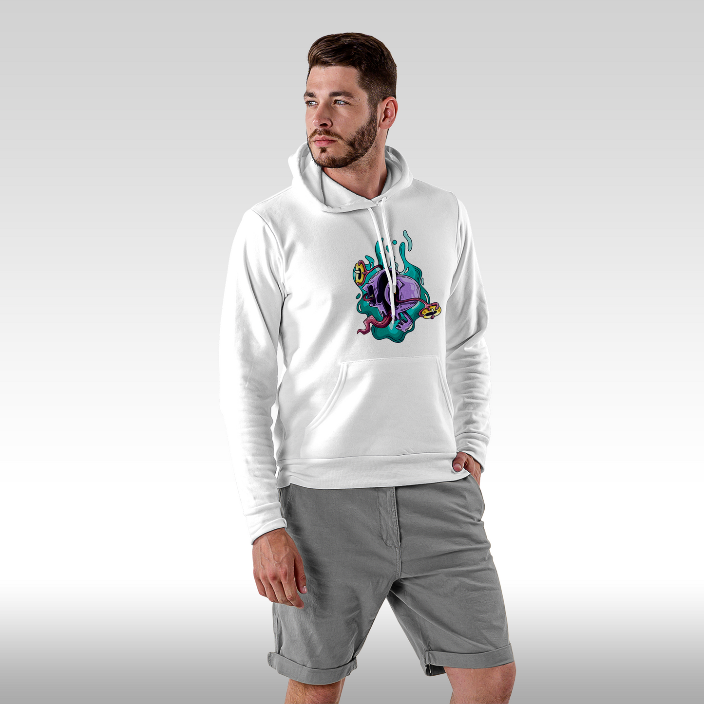 Hanorac alb personalizat Fata Barbat urban "Alien Splash" streetwear
