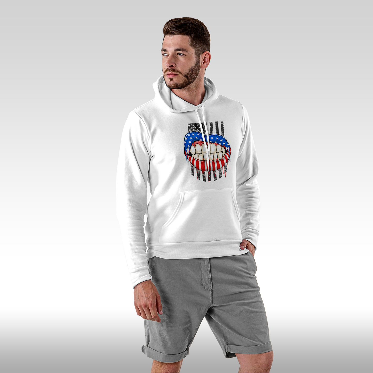 Hanorac alb personalizat Fata Barbat urban "American Lips" streetwear
