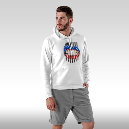 Hanorac alb personalizat Fata Barbat urban "American Lips" streetwear
