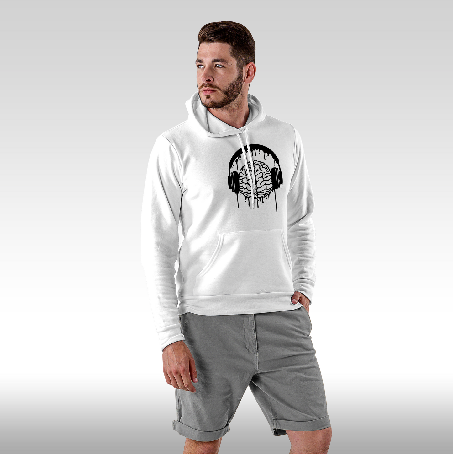 Hanorac alb personalizat Fata Barbat urban "Brainwave Beat" streetwear
