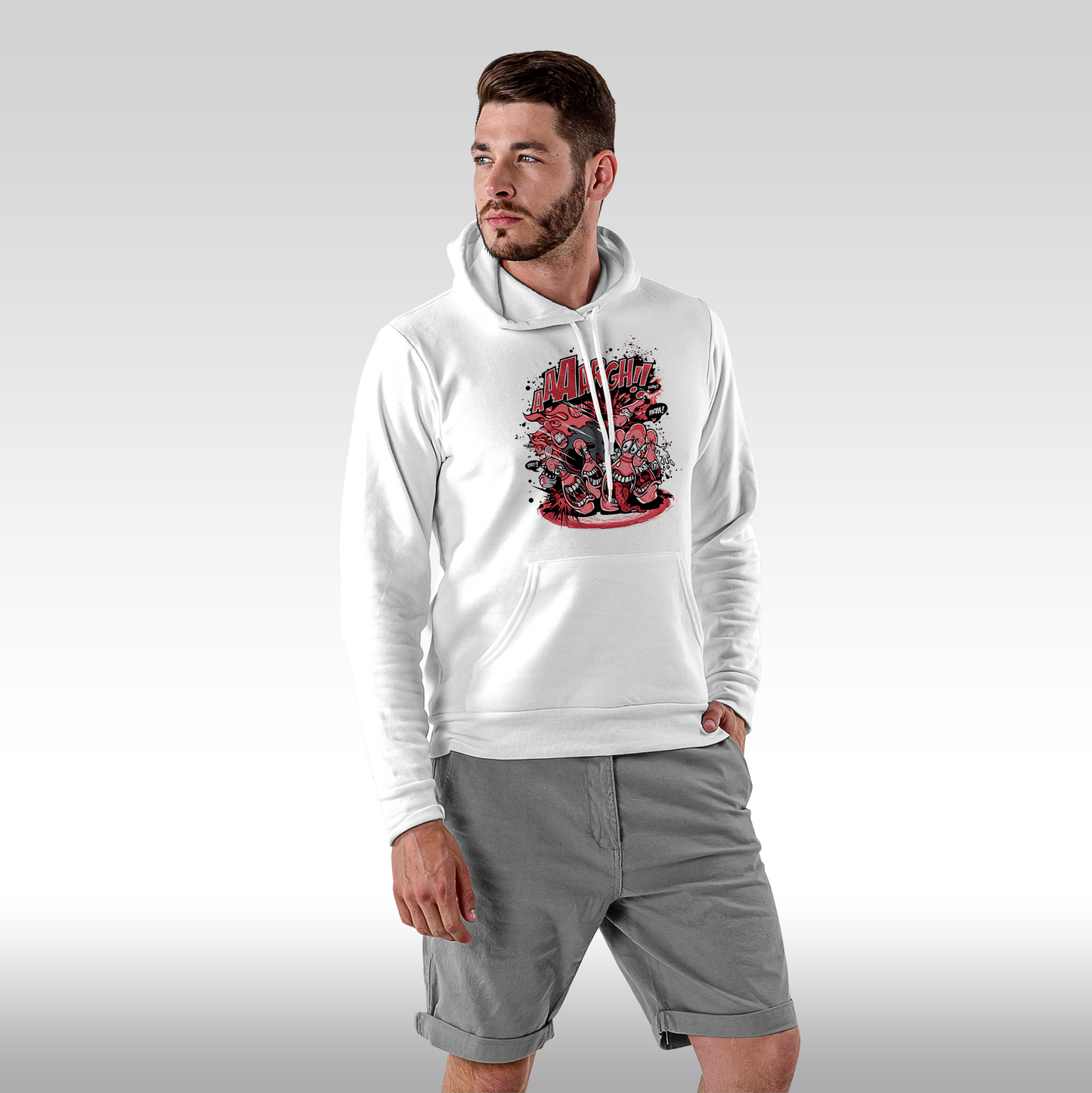 Hanorac alb personalizat Fata Barbat urban "Cartoon Chaos" streetwear
