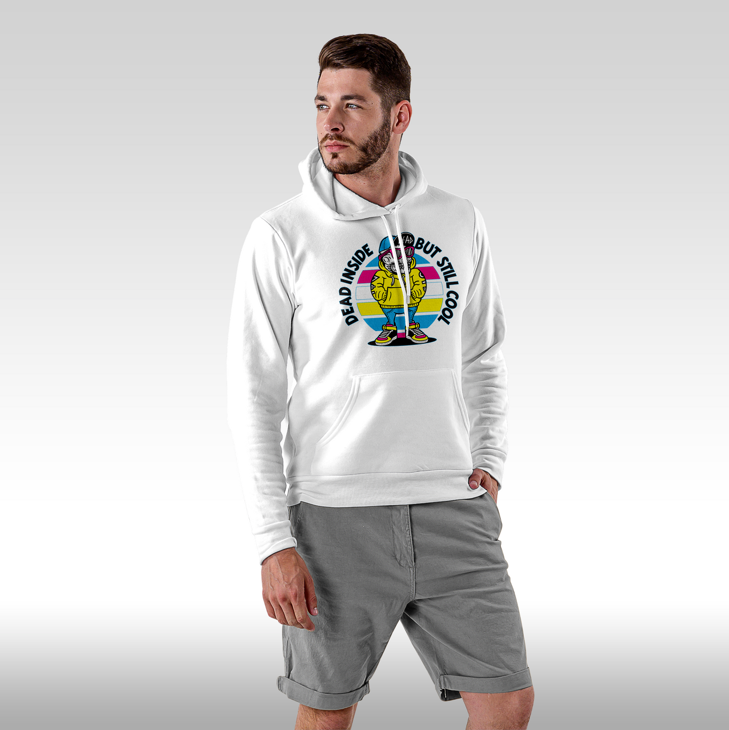 Hanorac alb personalizat Fata Barbat urban "Dead Inside, But Still Cool" streetwear
