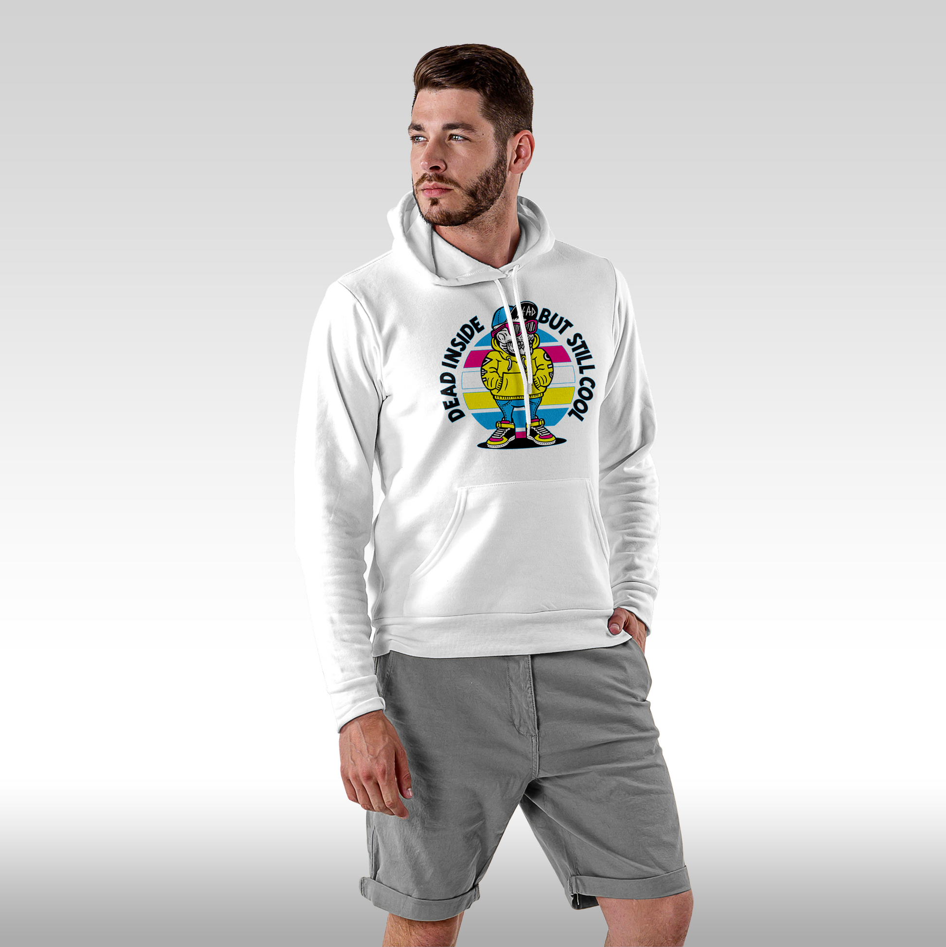 Hanorac alb personalizat Fata Barbat urban "Dead Inside, But Still Cool" streetwear
