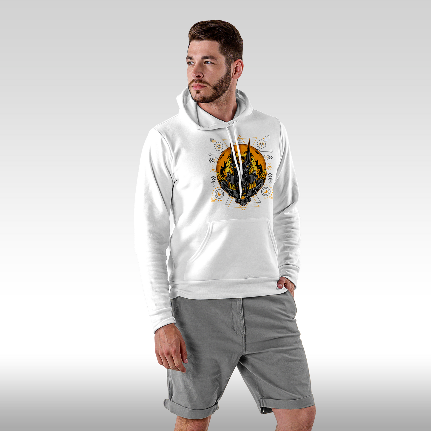 Hanorac alb personalizat Fata barbat urban "Galactic Anubis" streetwear

