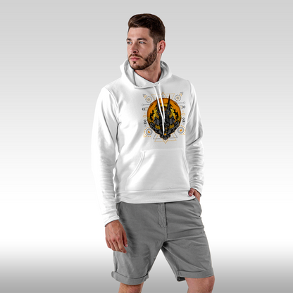 Hanorac alb personalizat Fata barbat urban "Galactic Anubis" streetwear
