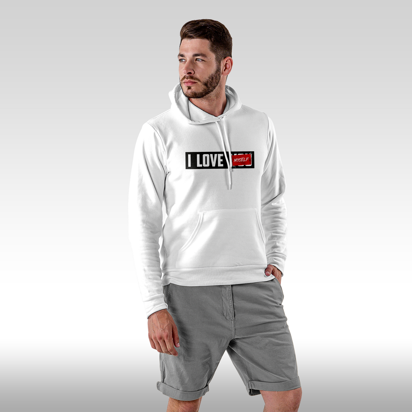 Hanorac alb personalizat Fata Barbat urban "I love Myself" streetwear
