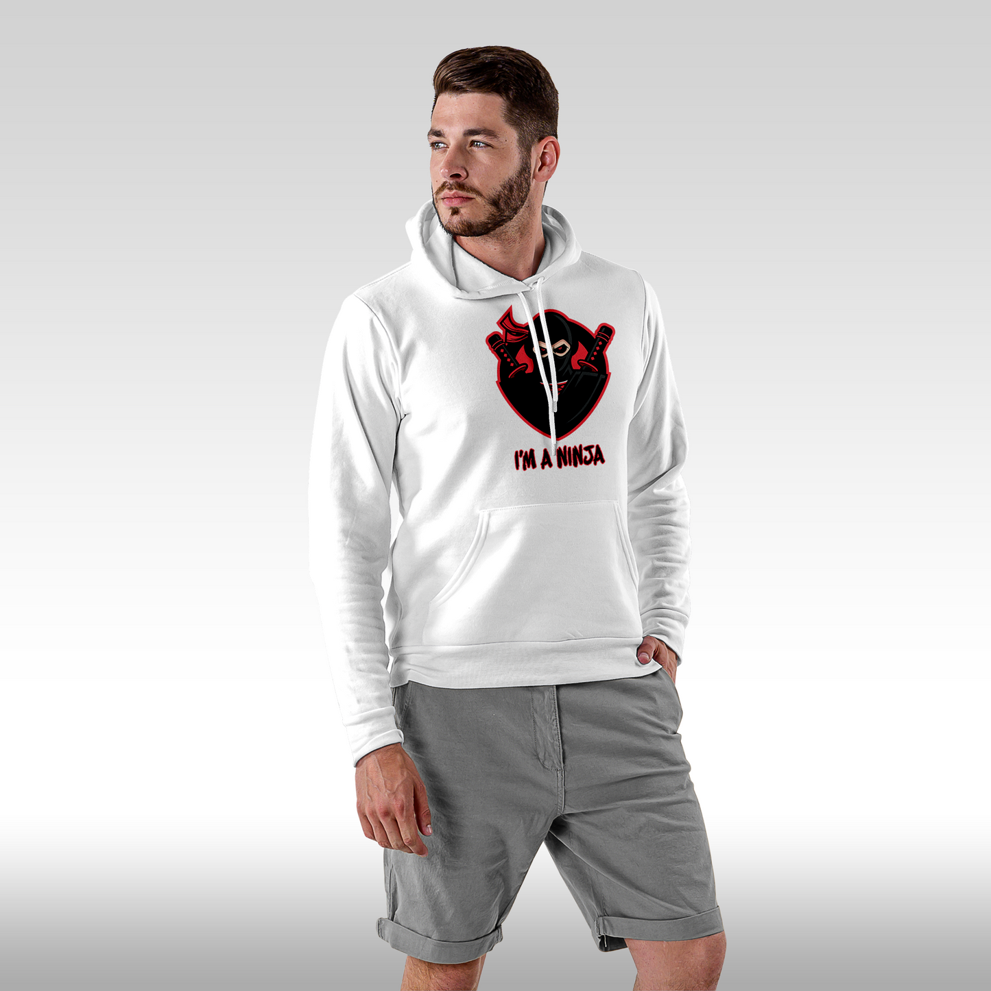 Hanorac alb personalizat Fata Barbat urban "I'm A Ninja Red" streetwear
