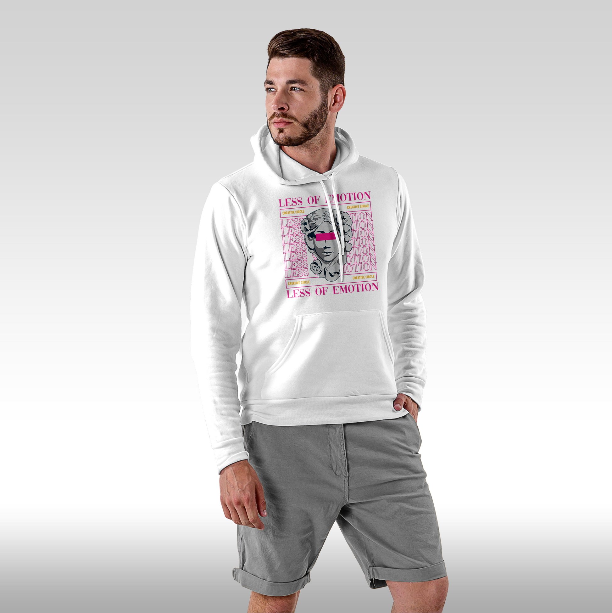 Hanorac alb personalizat Fata Barbat urban "Less Of Emotion" streetwear
