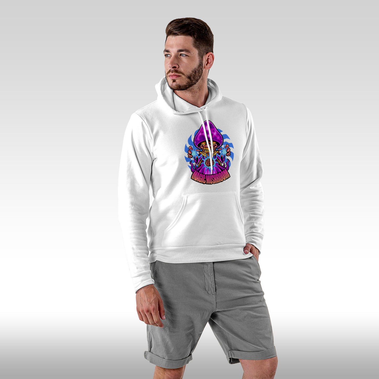 Hanorac alb personalizat Fata barbat urban "Magic Mushroom" streetwear
