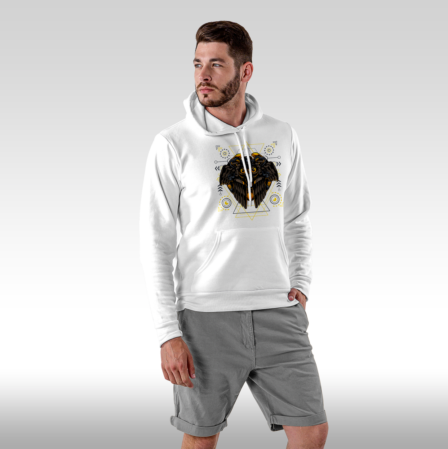 Hanorac alb personalizat Fata Barbat urban "Majestic Owl" streetwear
