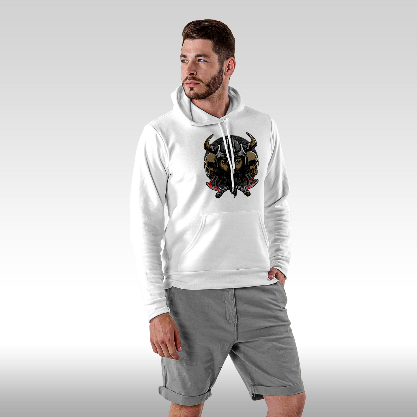 Hanorac alb personalizat Fata Barbat urban viking  "Norse Fury" streetwear
