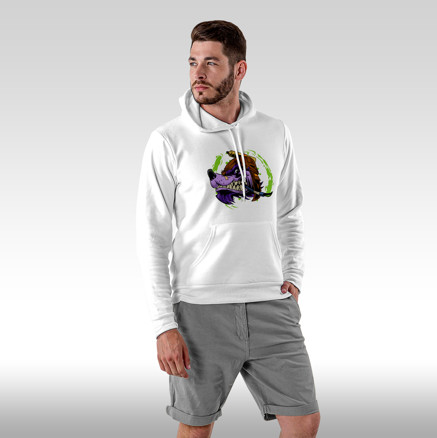 Hanorac alb personalizat Fata barbat urban "Roaring Beast" streetwear
