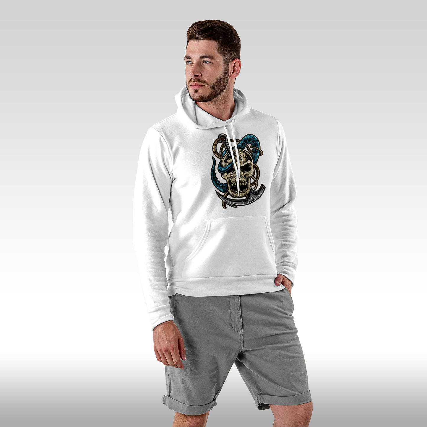 Hanorac alb personalizat Fata Barbat urban craniu ancora "Skull Anchor" streetwear
