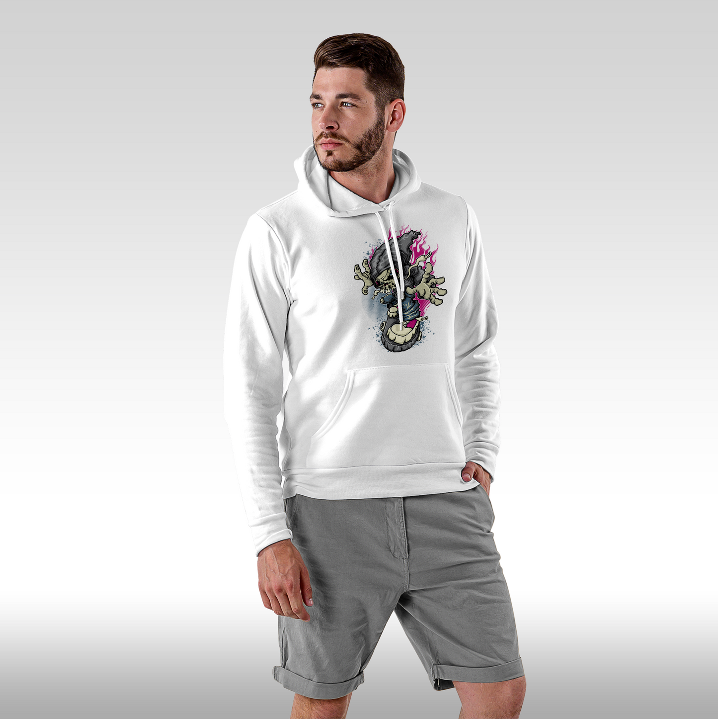 Hanorac alb personalizat Fata Barbat urban "Spectral Blaze" streetwear
