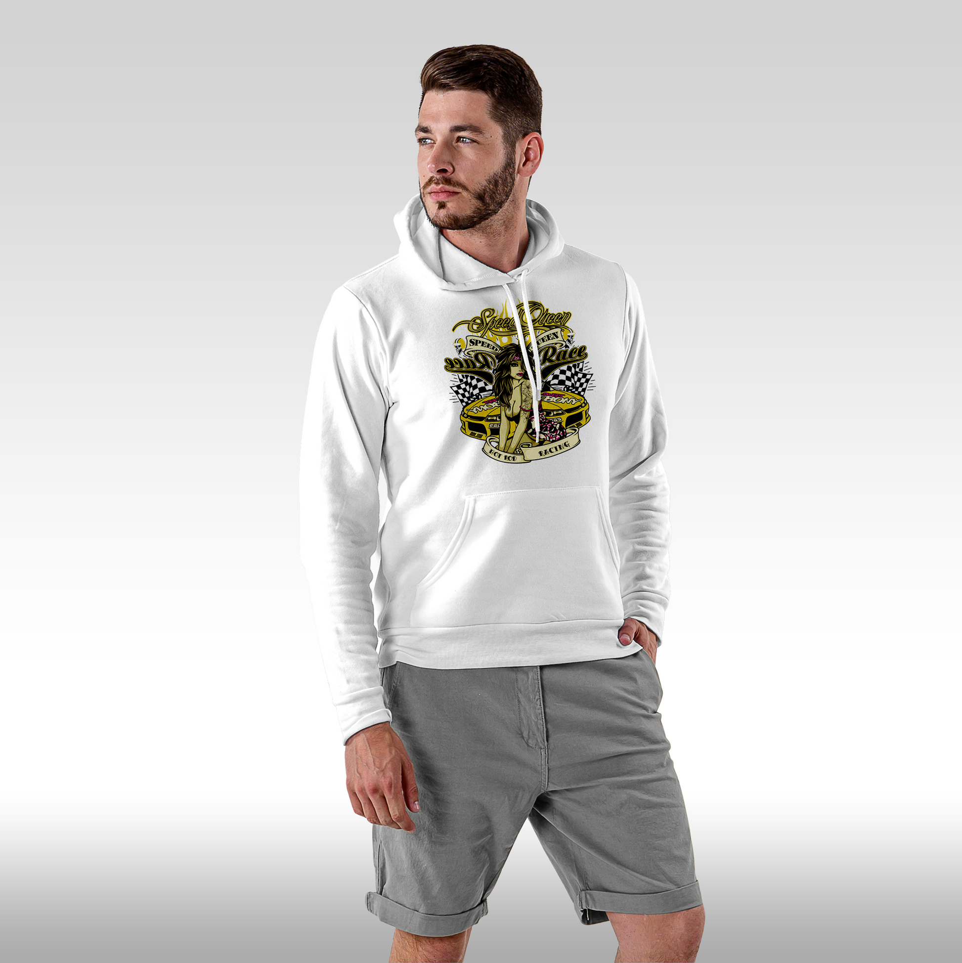 Hanorac alb personalizat Fata barbat urban "Speed Queen" streetwear

